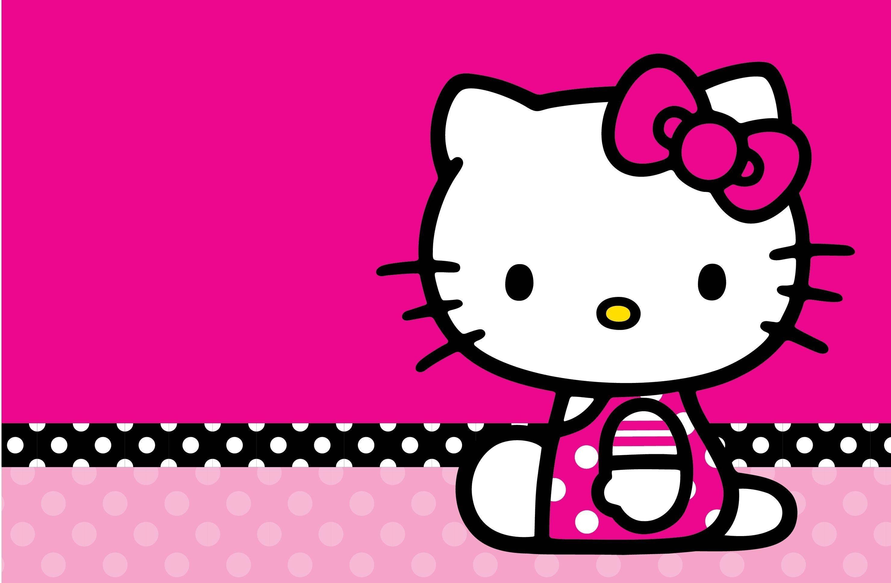 Lyserød Hello Kitty i opdelt baggrund Wallpapers