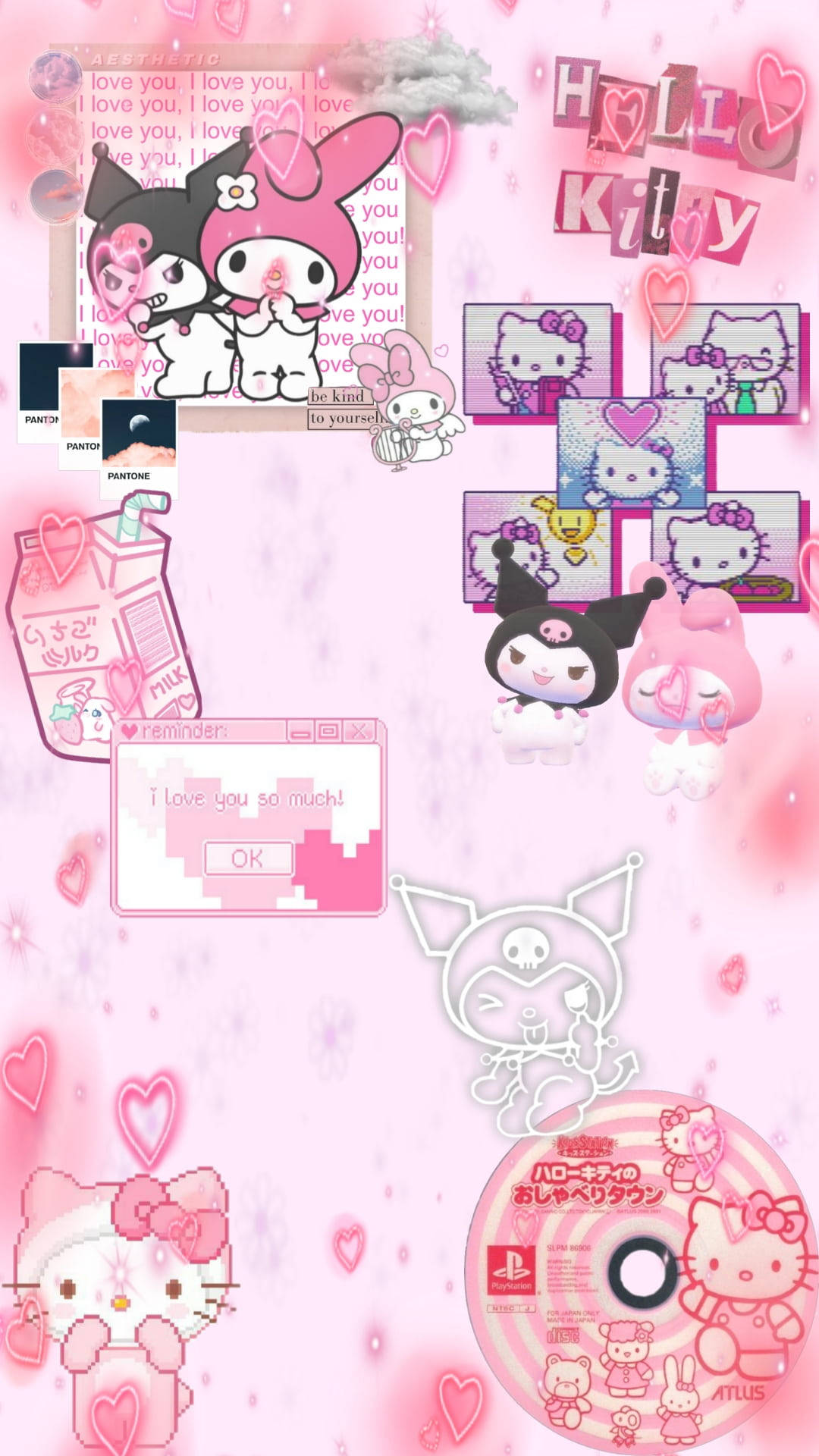 Lyserød Hello Kitty med Sanrio-figurer Wallpapers