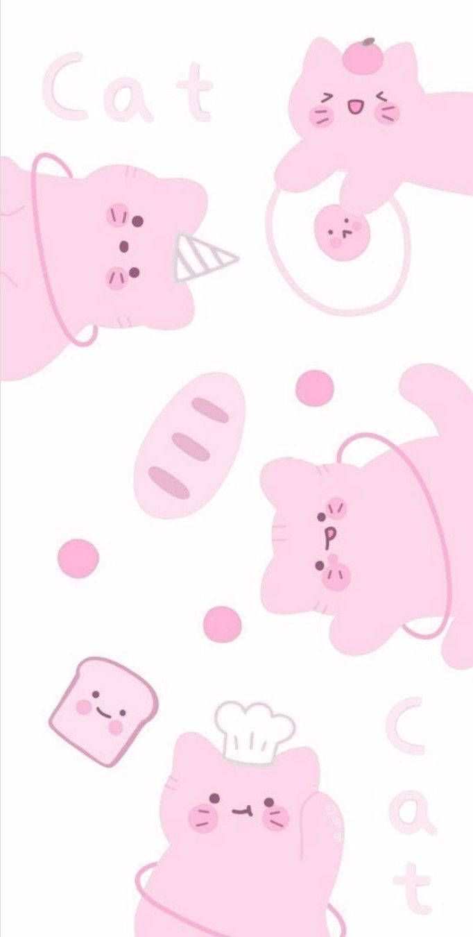 Lyserød Kawaii Glad Kat Wallpapers