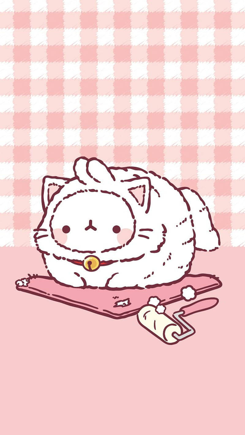 Lyserød Kawaii Molang som kat Wallpapers