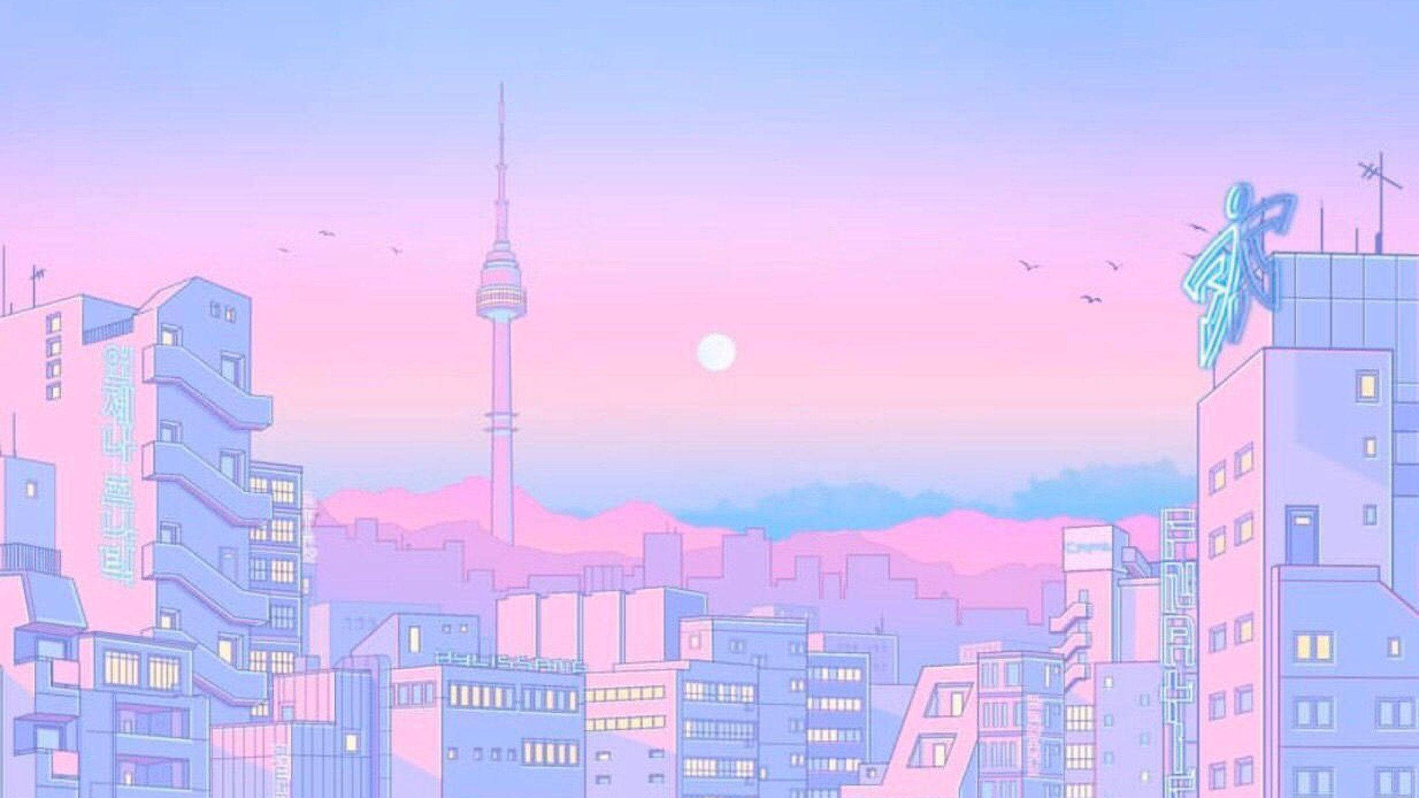 Lyserød skyline pastel æstetisk Tumblr bærbar Wallpapers