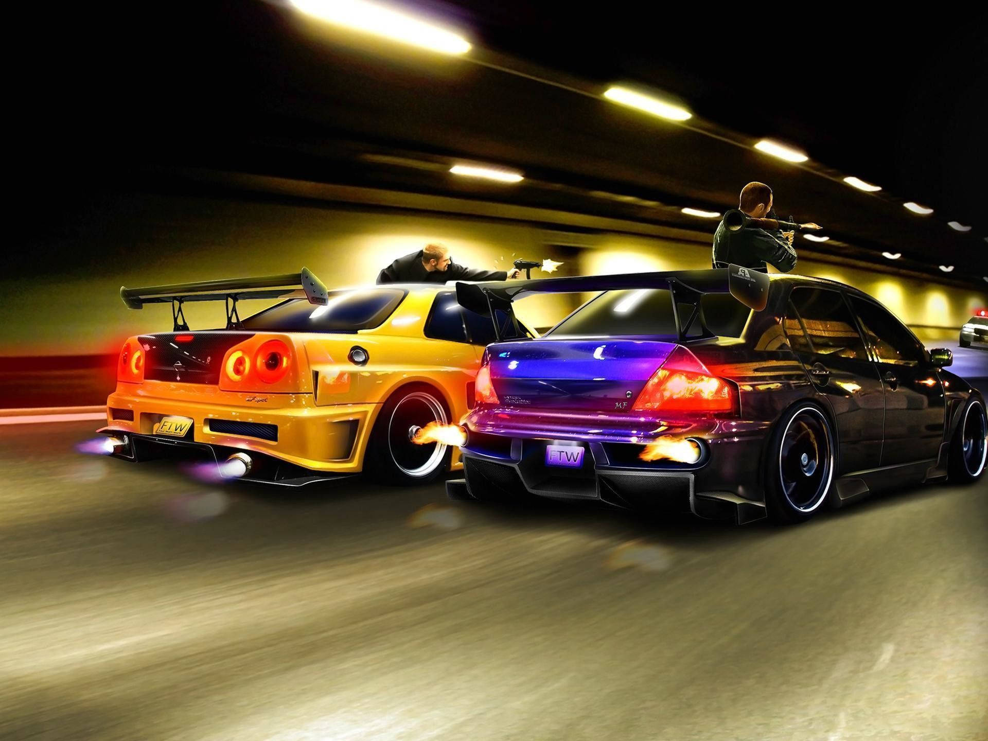 Mænd med våben i JDM-biler Wallpapers