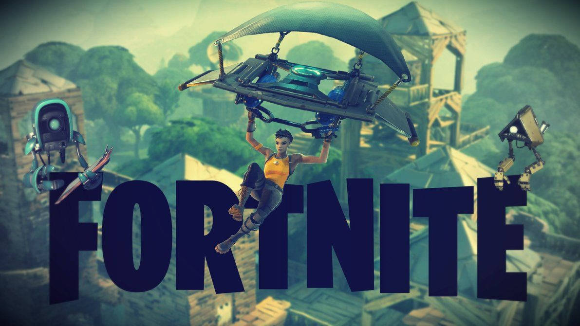 Fortnite-spil i grønne undertoner med en mandlig karakter, der svæver, wallpaper. — Fortnite Wallpapers