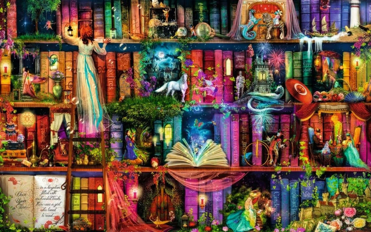 Magisk bogreol biblioteksbaggrund Wallpapers