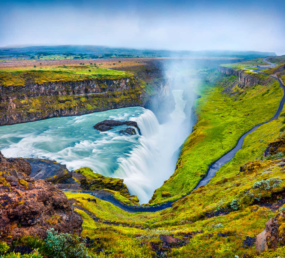 Magisk Gullfoss Vandfald i Sydvest Island Wallpapers