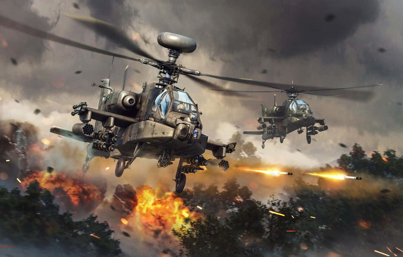 Majestætisk Boeing AH-64 Apache - Den iriserende himmelkriger Wallpapers