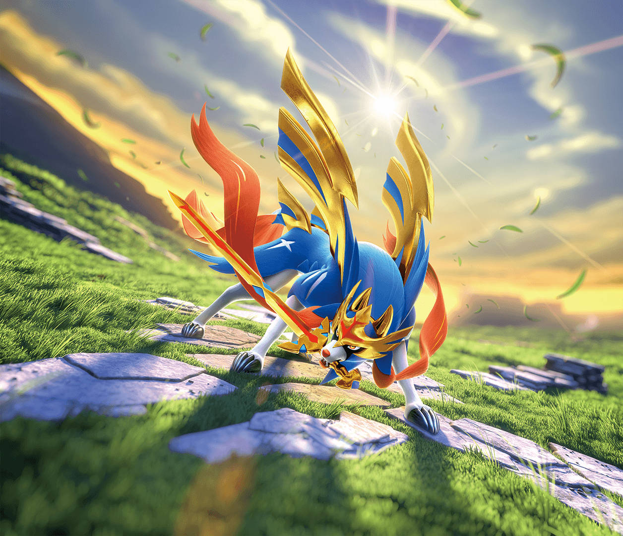 Majestætisk Zacian på græsklædt landskab Wallpapers