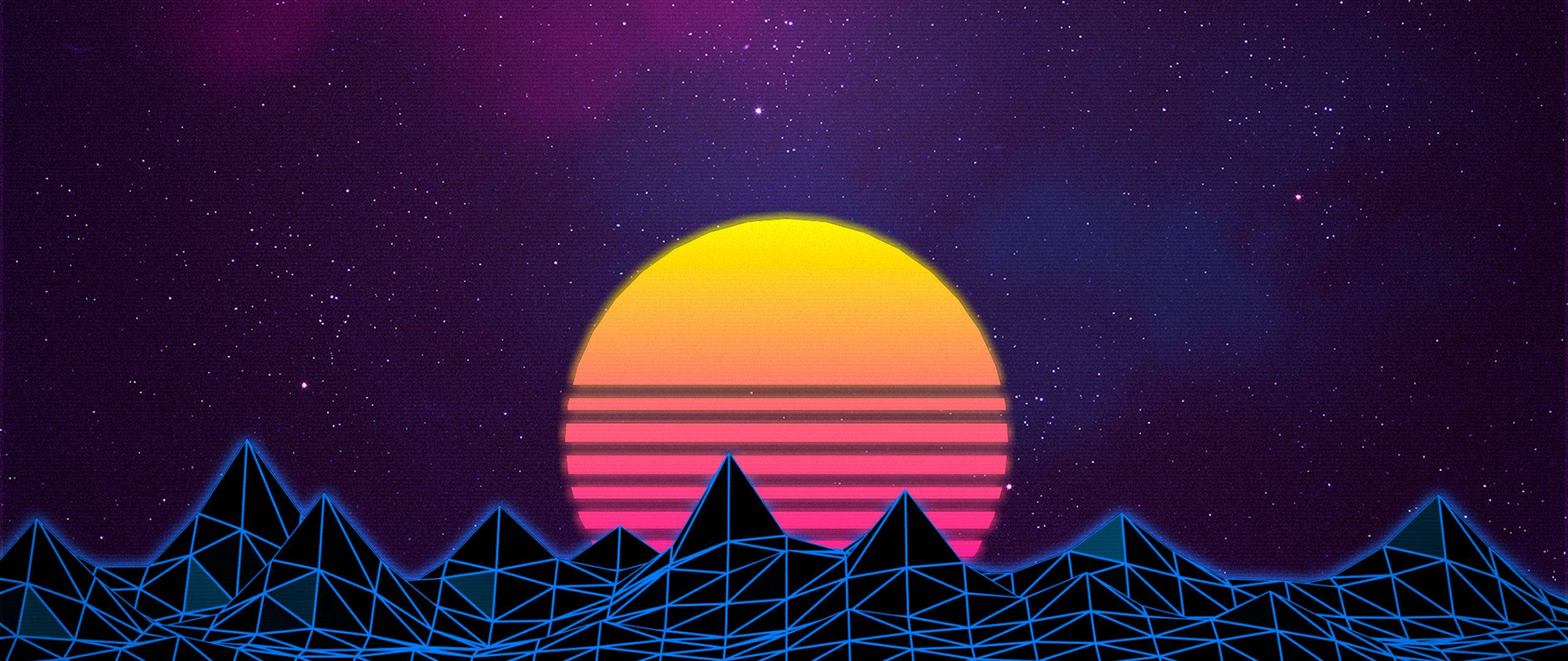 Majestætisk retro måne oplyst af lyslinjer Wallpapers