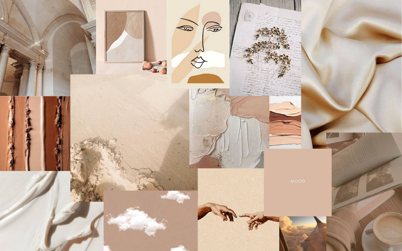 Malerier og sandbeige æstetisk skrivebord Wallpapers