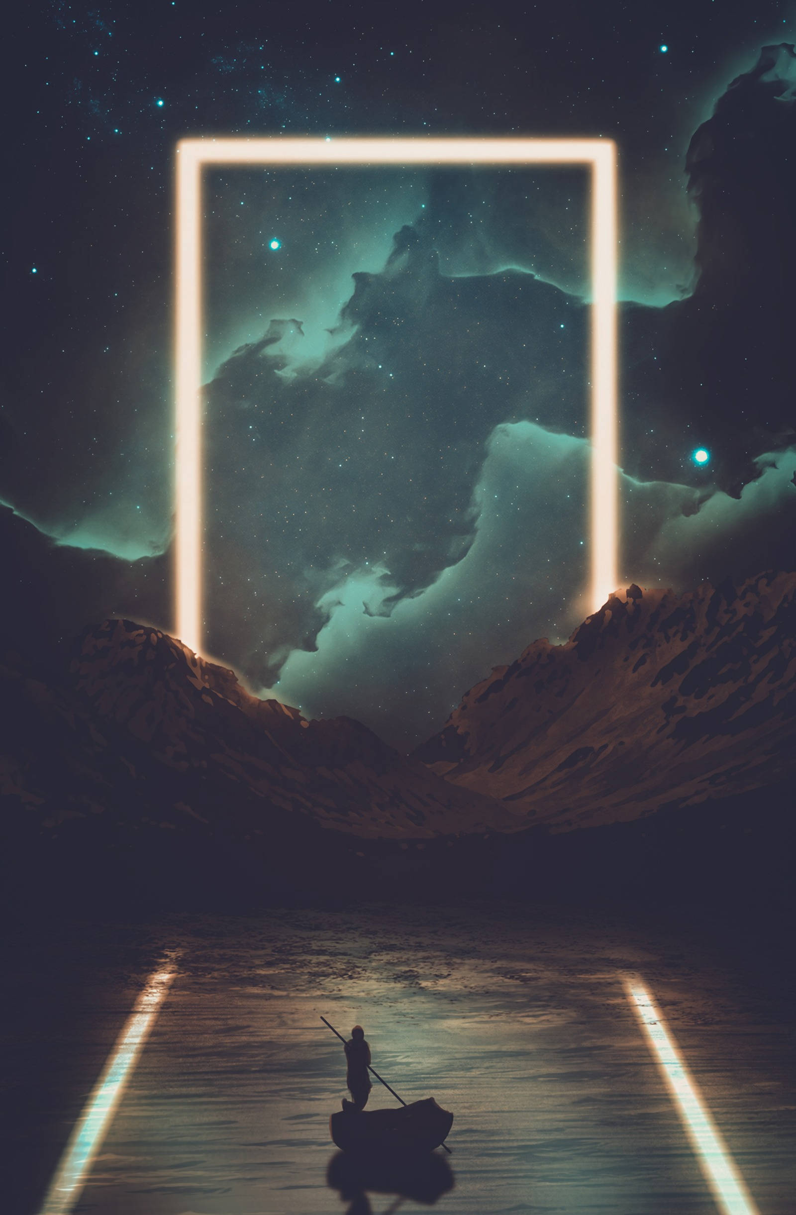 Mand i båd bag portal Wallpapers