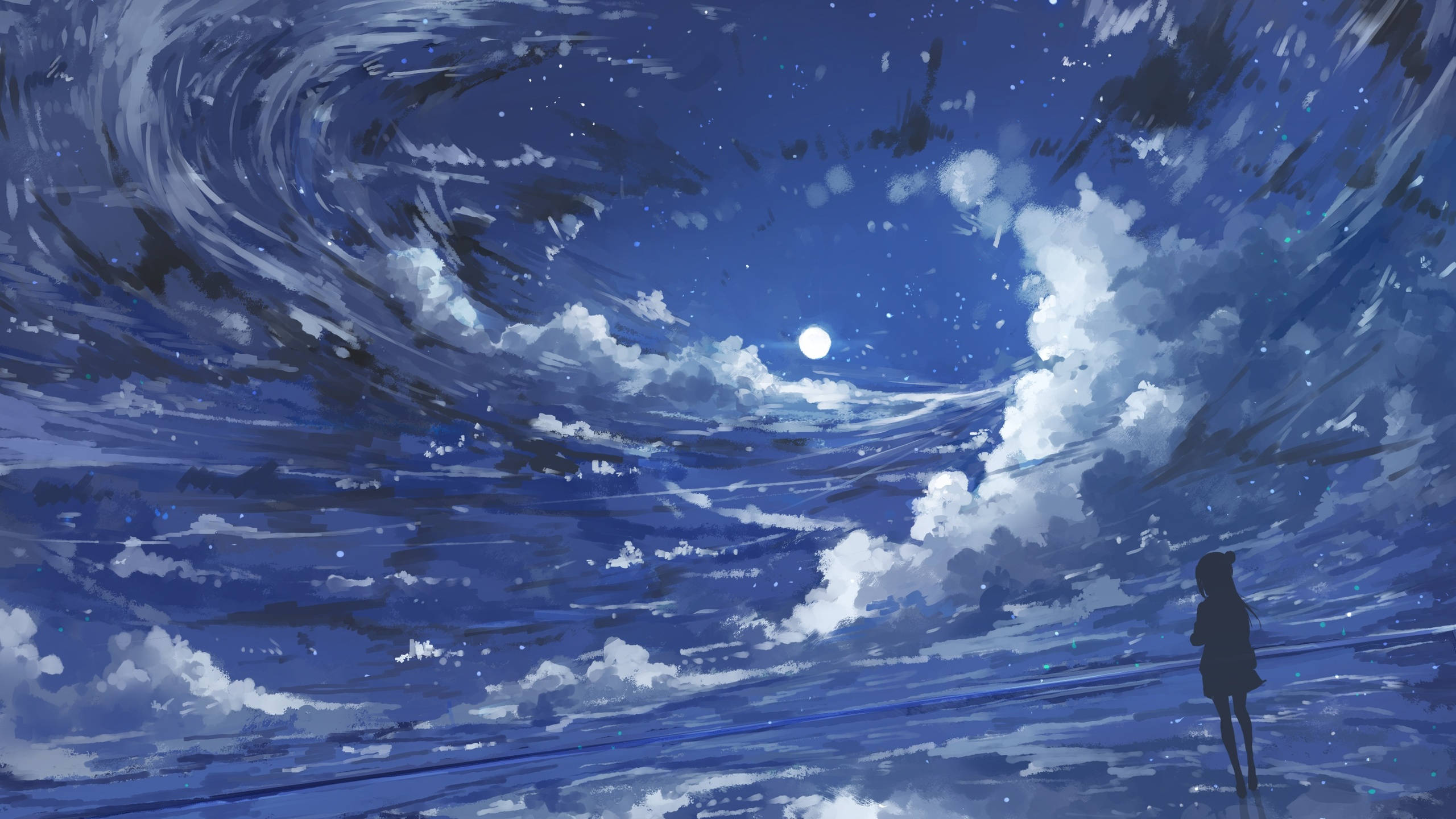 Måne 4K Animepige Skyet Himmel Wallpapers