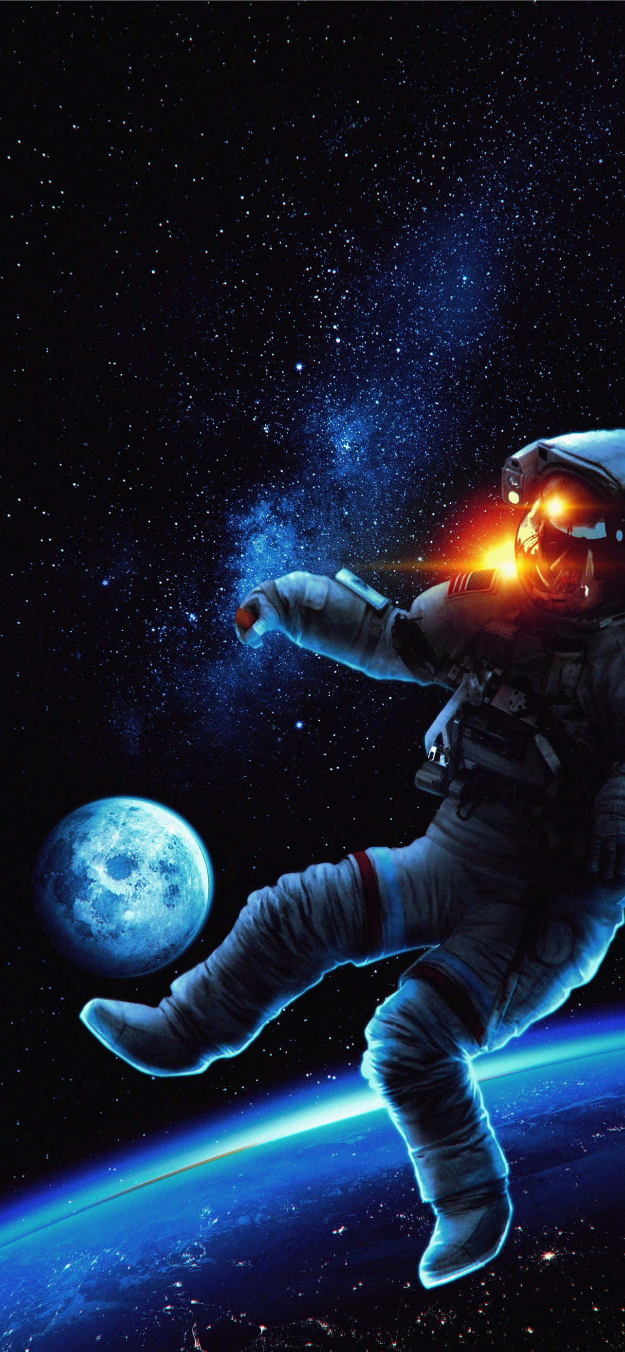 Måne og jord med astronaut iPhone Wallpapers