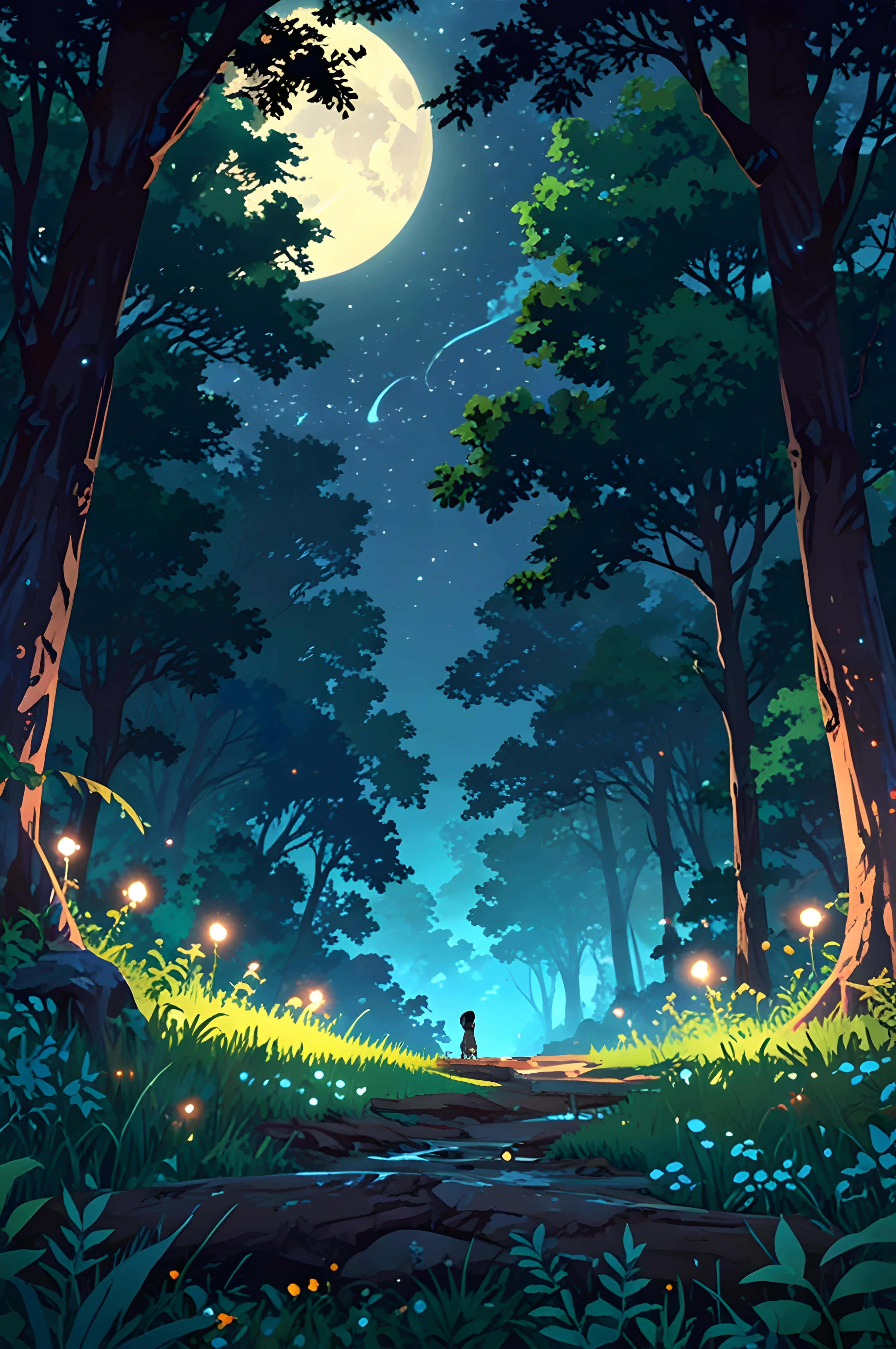 Månebelyst skovflod Wallpapers