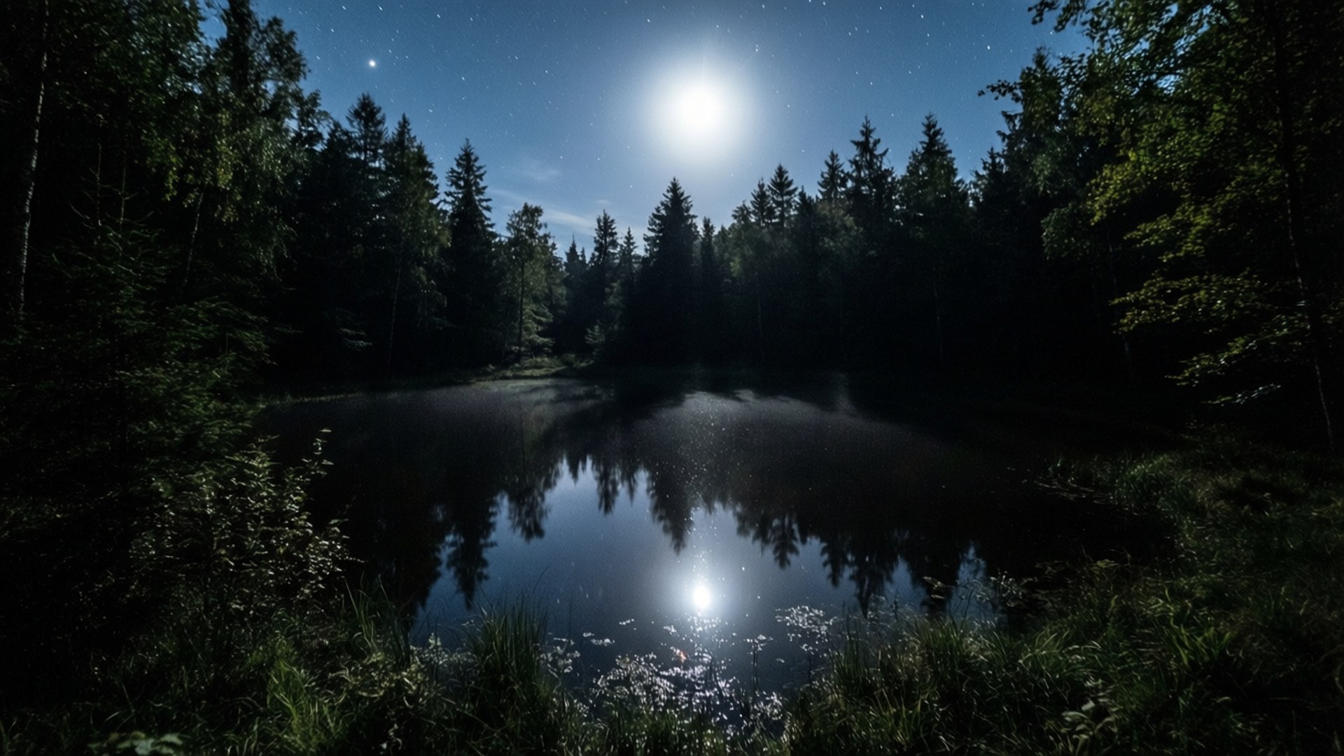 Månebelyst skovsø Wallpapers