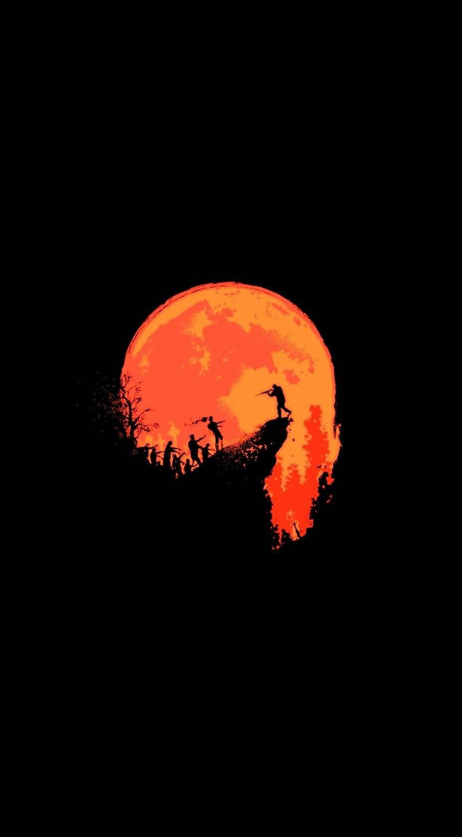 Månen lyser orange oven på en betagende klippevæg. Wallpapers