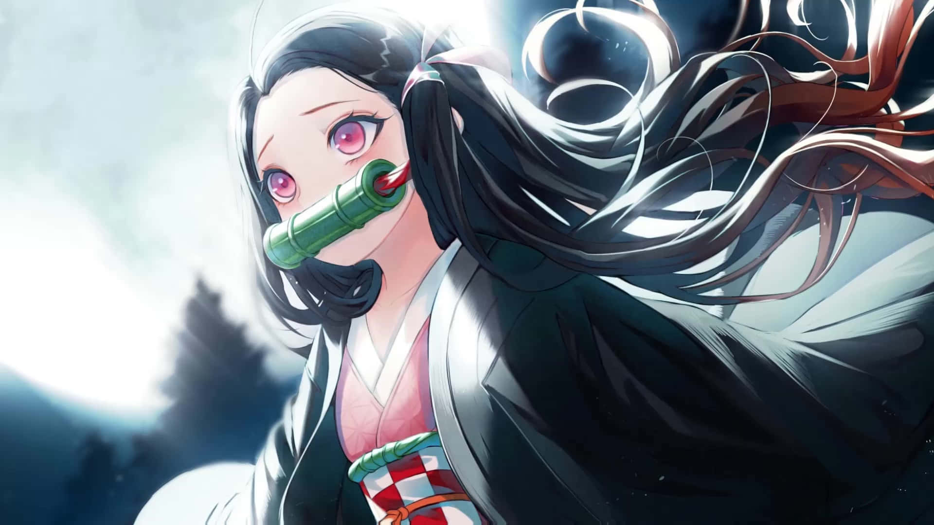 Manga-karakter sød Nezuko Kamado med lysende måne