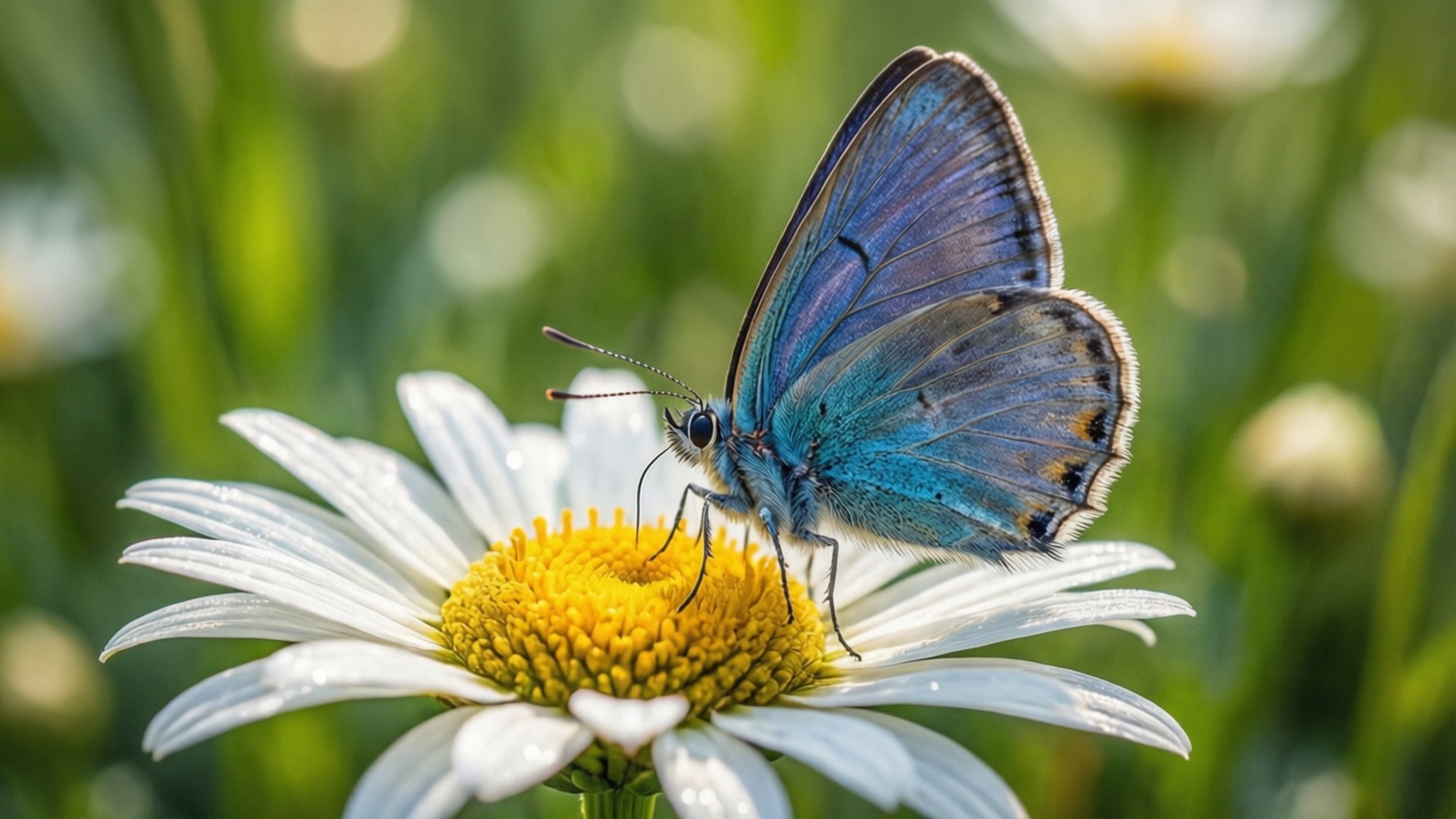 Marguerit og Blå Sommerfugl Wallpapers