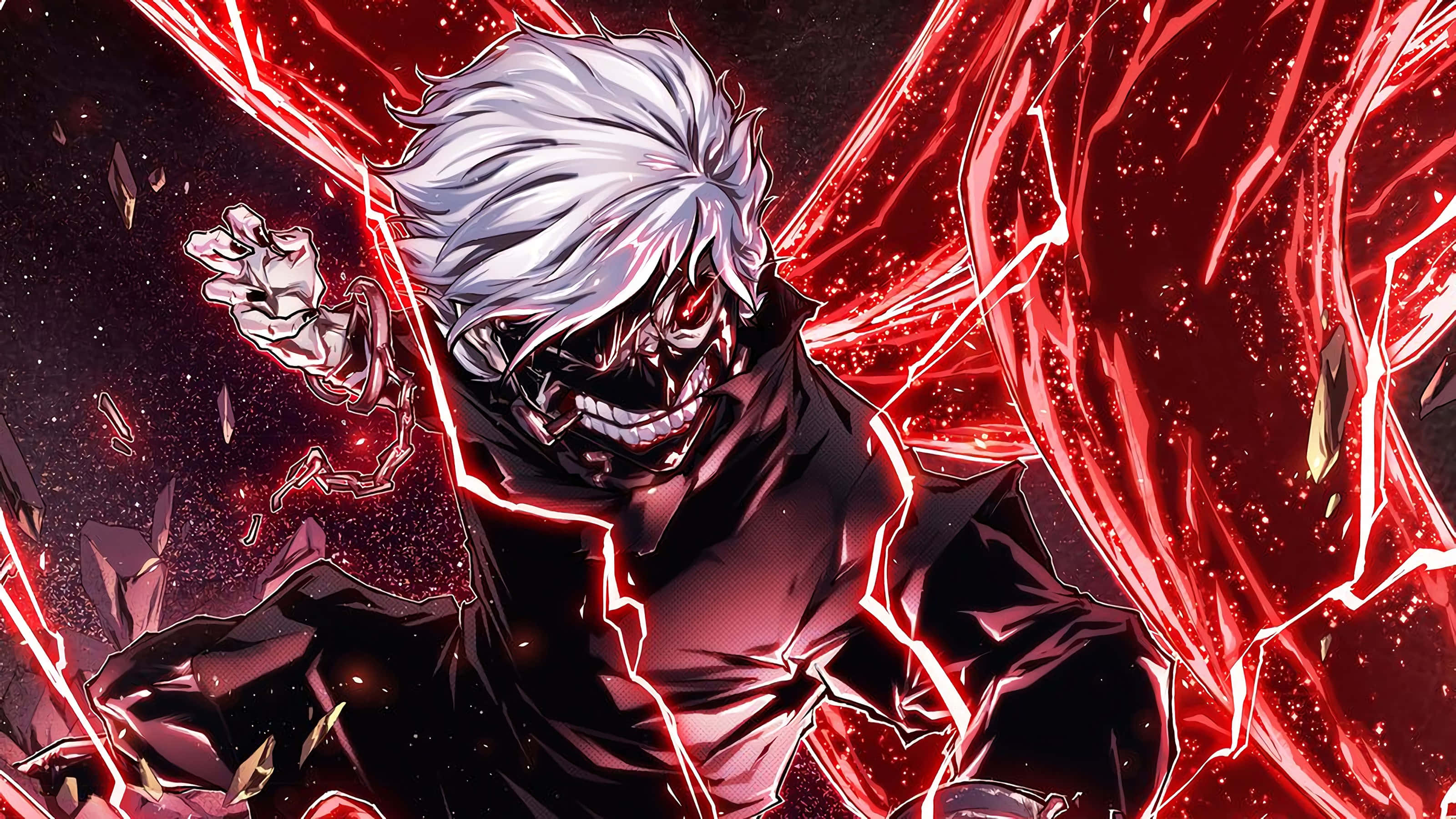 Maskedreng Kaneki Anime Kunst Rød Energi Wallpapers