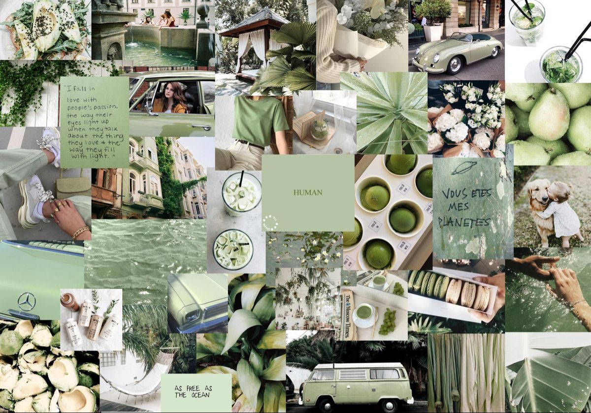 Matcha grøn æstetisk collage bærbar Wallpapers