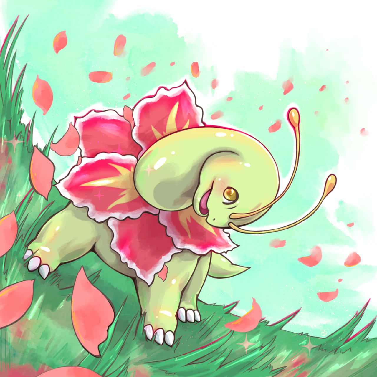 Meganium Pokemon Illustration på Blæsende Dag Wallpapers