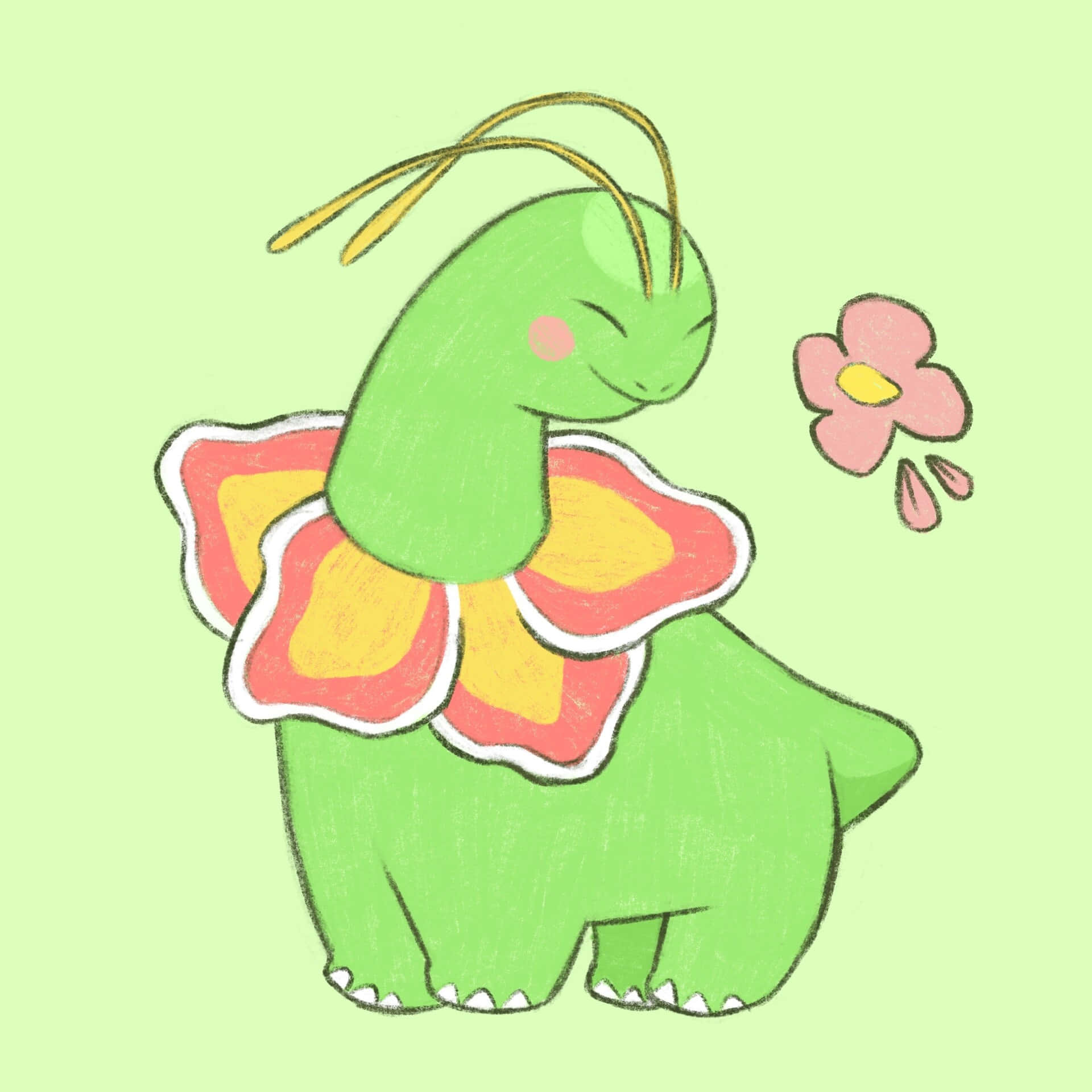 Meganium sød illustration med grøn baggrund Wallpapers