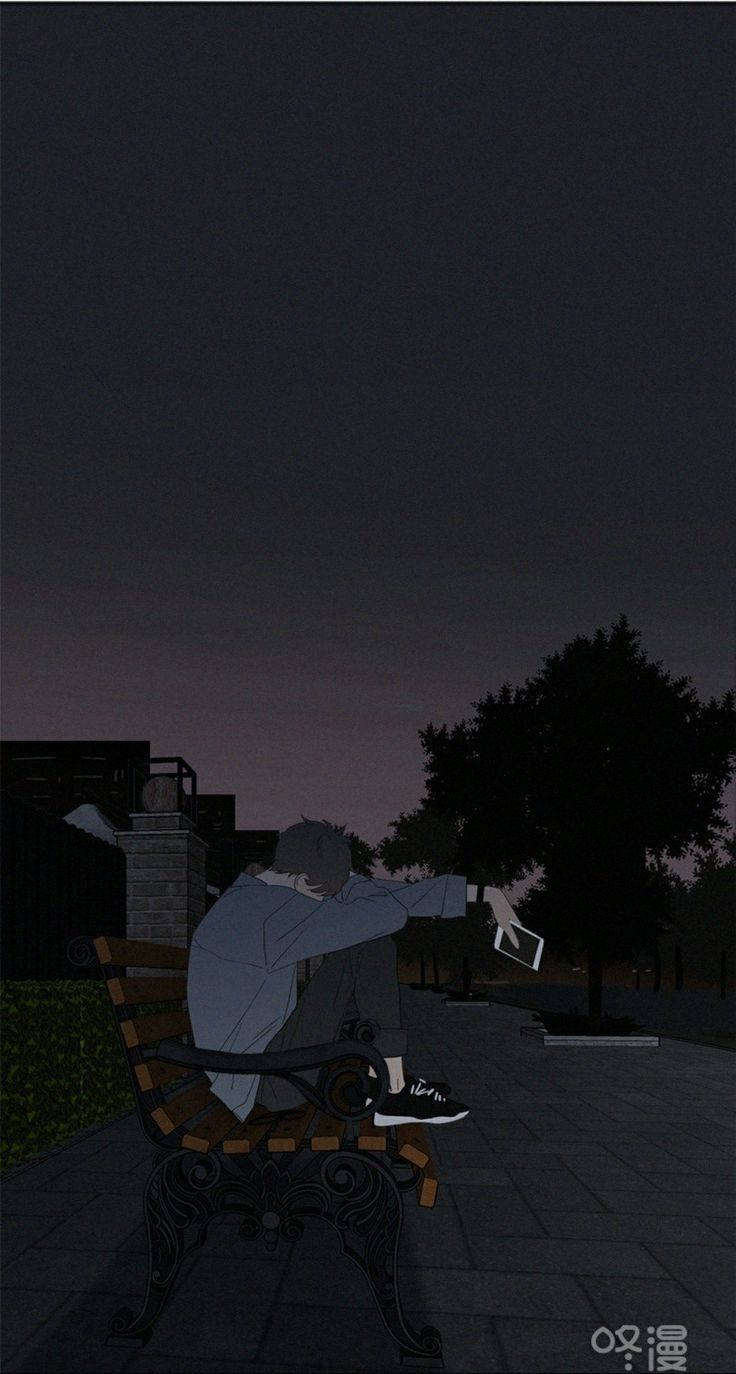 Melankolsk animeæstetik: En ensom figur på en parkbænk Wallpapers