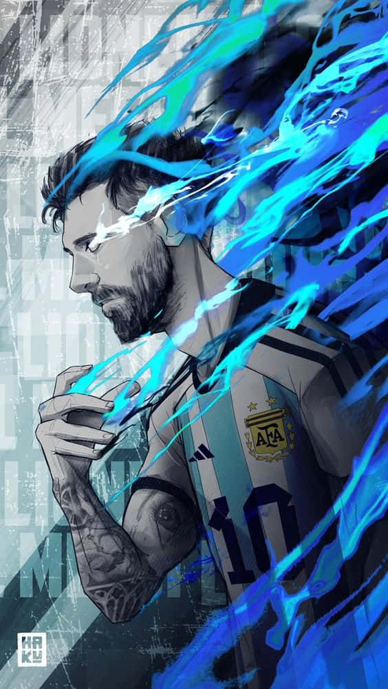 Messi iPhone flammende blå fanart Wallpapers
