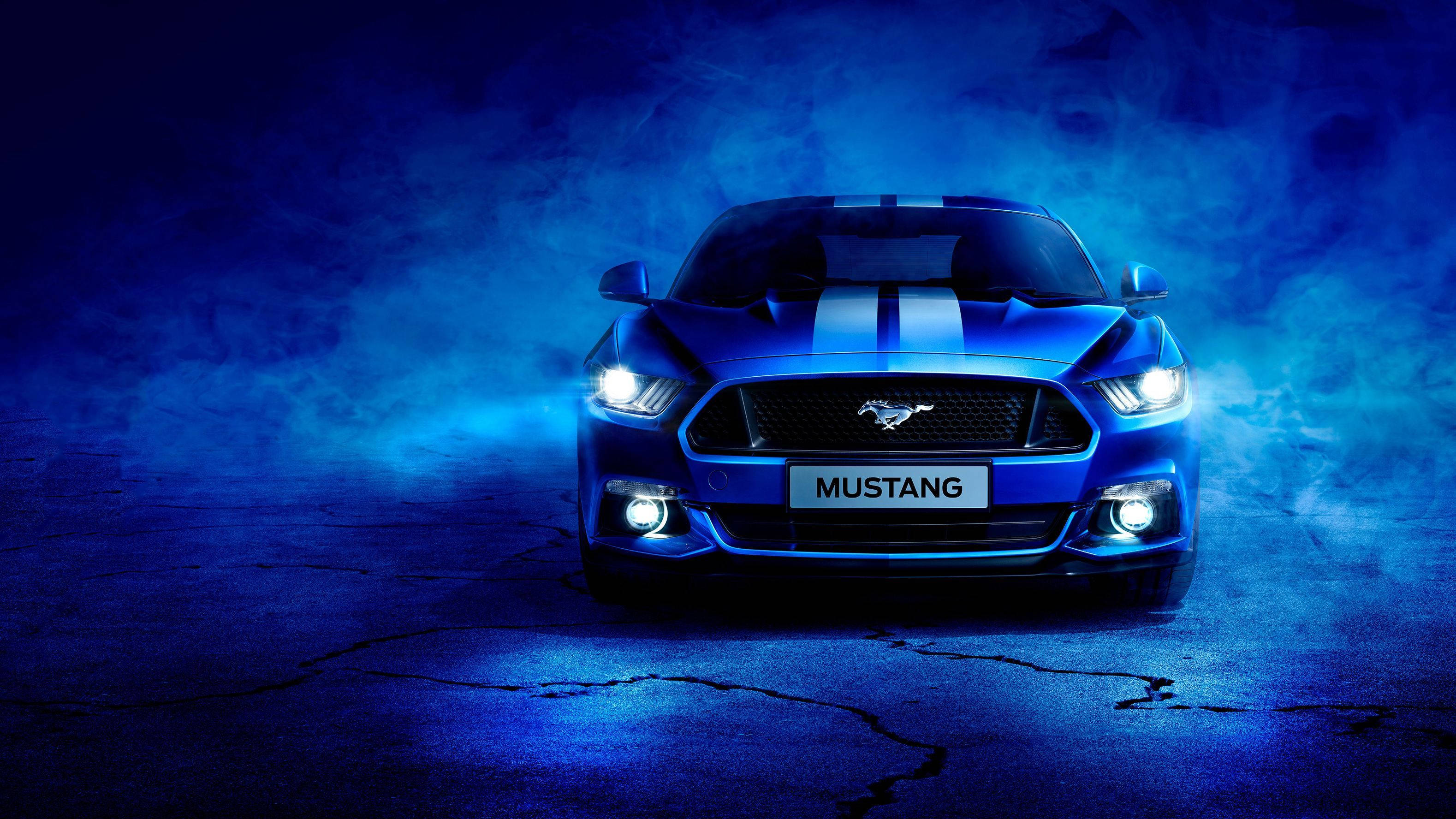 Metallic blå Ford Mustang 4K Wallpapers