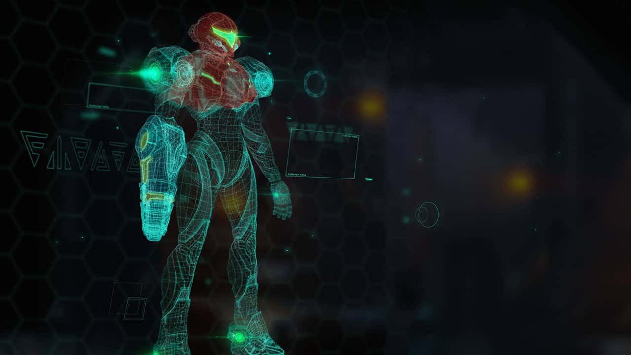 Metroid Dread Samus Aran Neon Blå Wallpapers