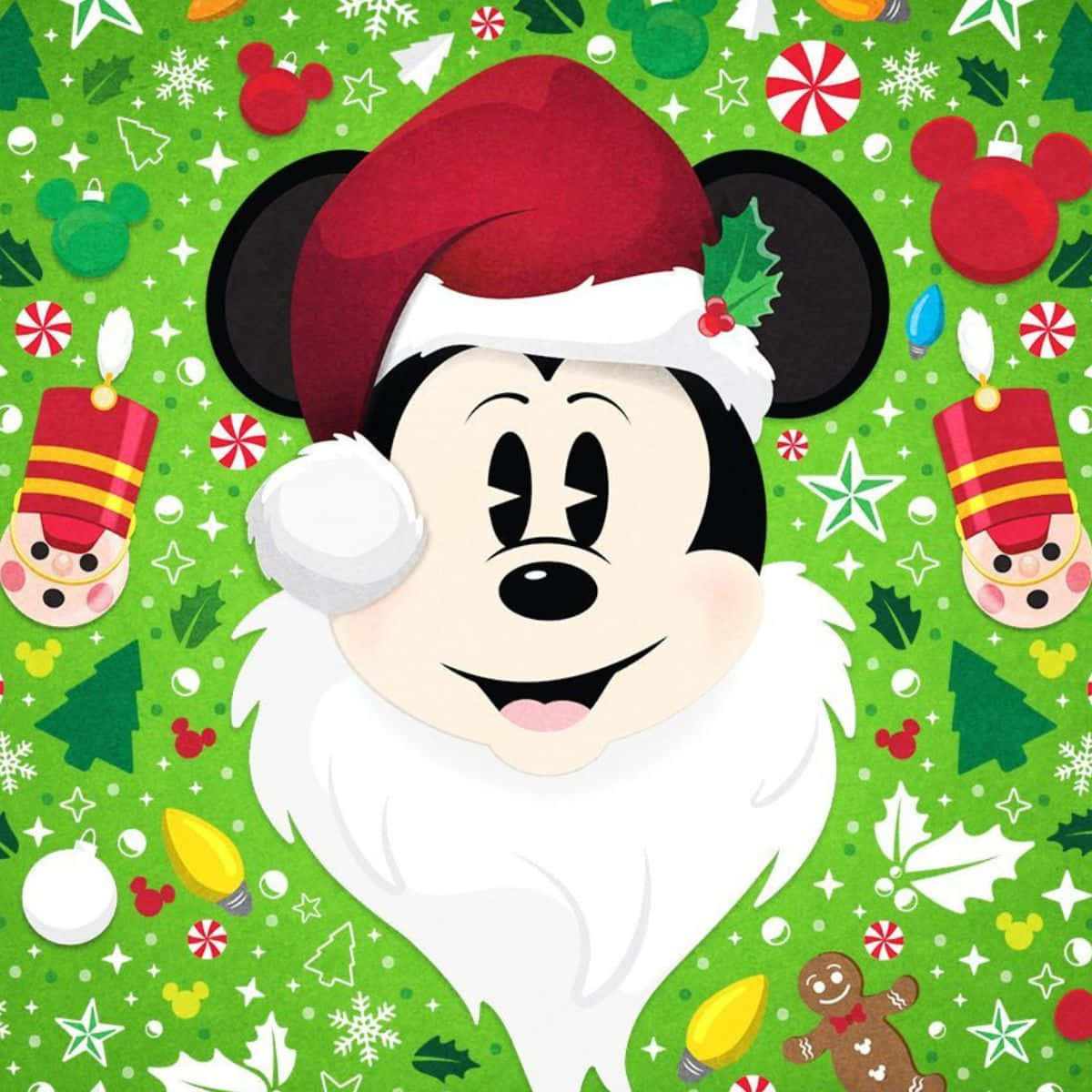 Mickey Mouse i en julemandshat og julepynt Wallpapers