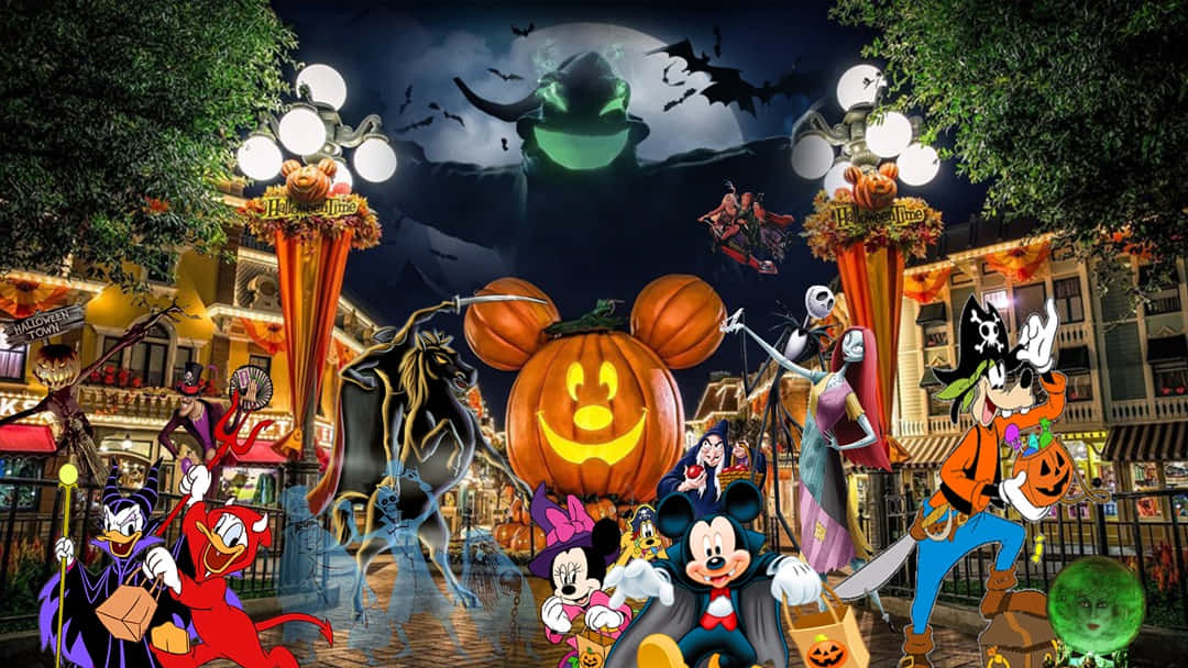 Mickey Mouse og venner fejrer Halloween i Disneyland Wallpapers