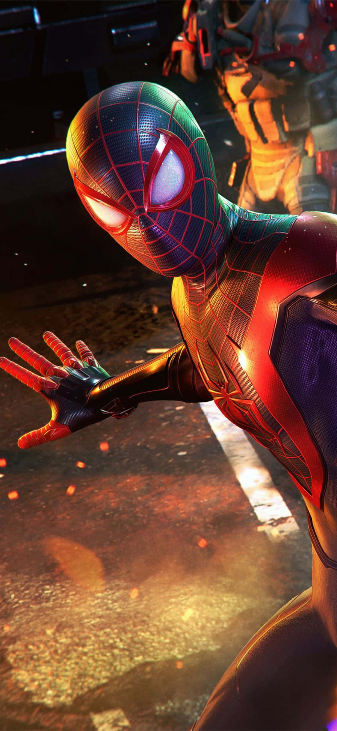 Miles Morales svinger sig i aktion på sin iPhone Wallpapers
