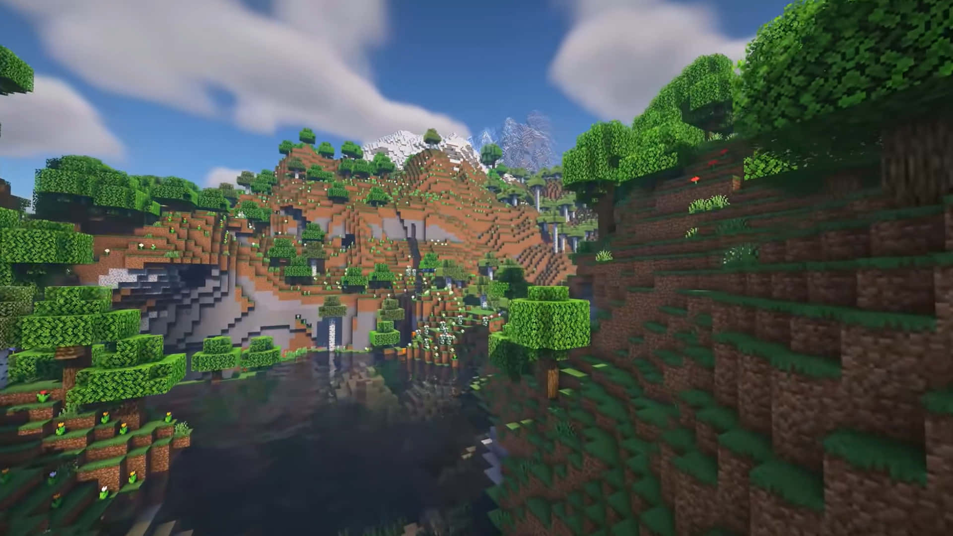 Minecraft-bjerg med flod Wallpapers