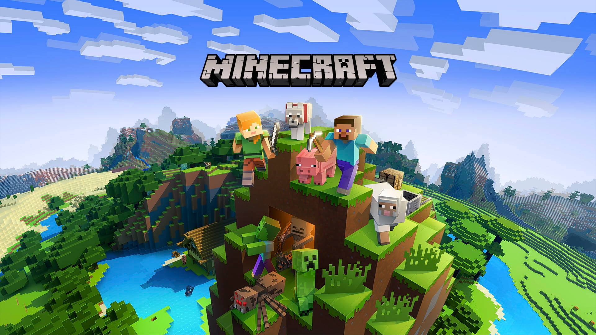 Minecraft Landskab og Titel Wallpapers