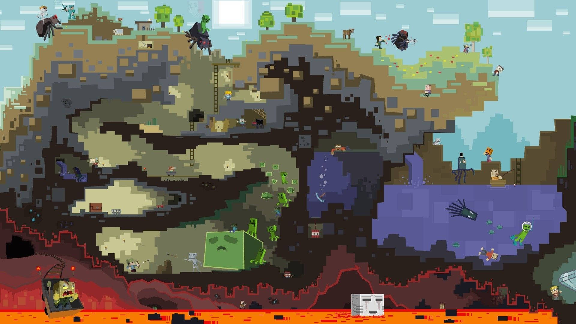 Minecraft Livet Under Jorden og Under Vandet Wallpapers