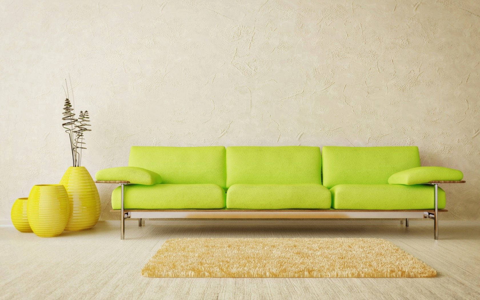 Minimalistisk indretning tapet af lysegrøn sofa og gul vase i et rum — Minimalistisk Wallpapers