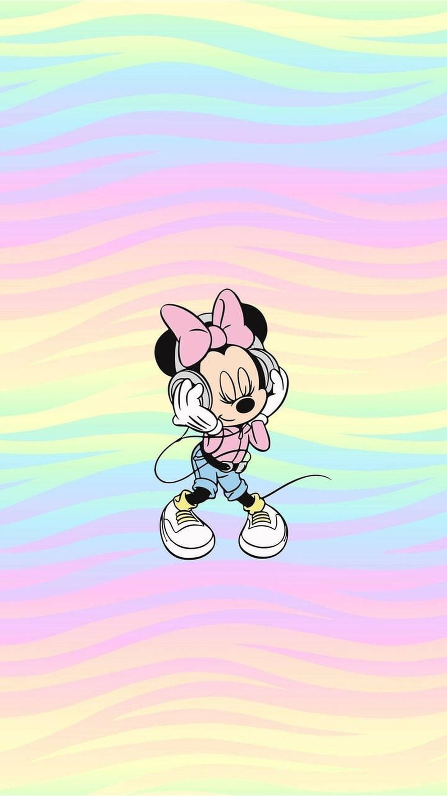 Minnie Mouse på pastelregnbuebaggrund Wallpapers