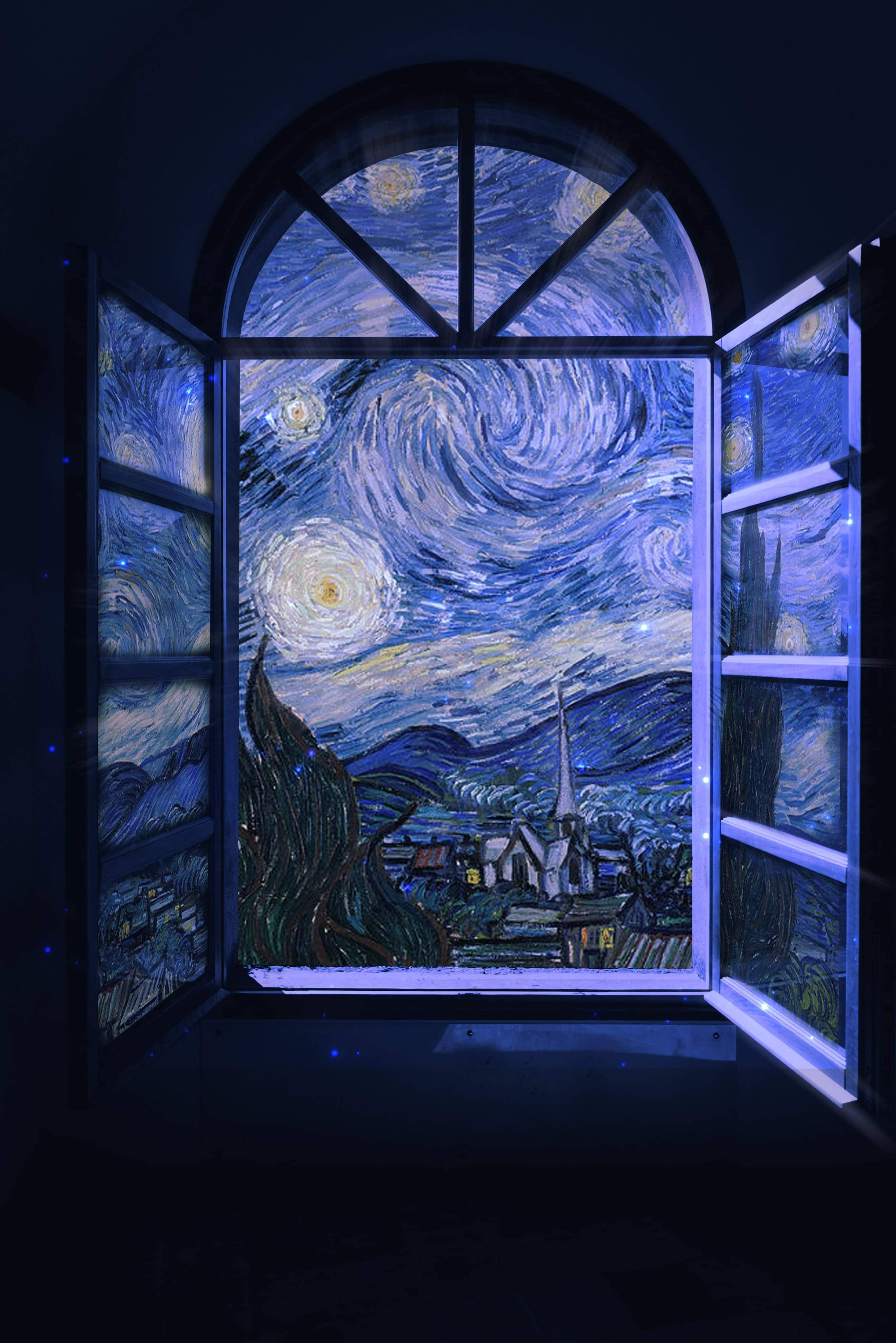 Mixed media Van Gogh Stjernenat vindue Wallpapers