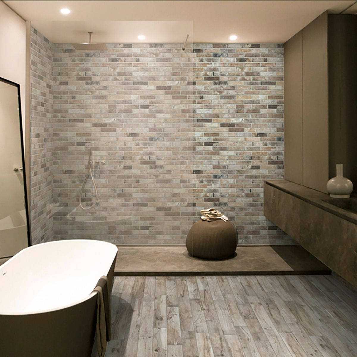Moderne badeværelse med eksklusive porcelænsfliser på gulvet Wallpapers