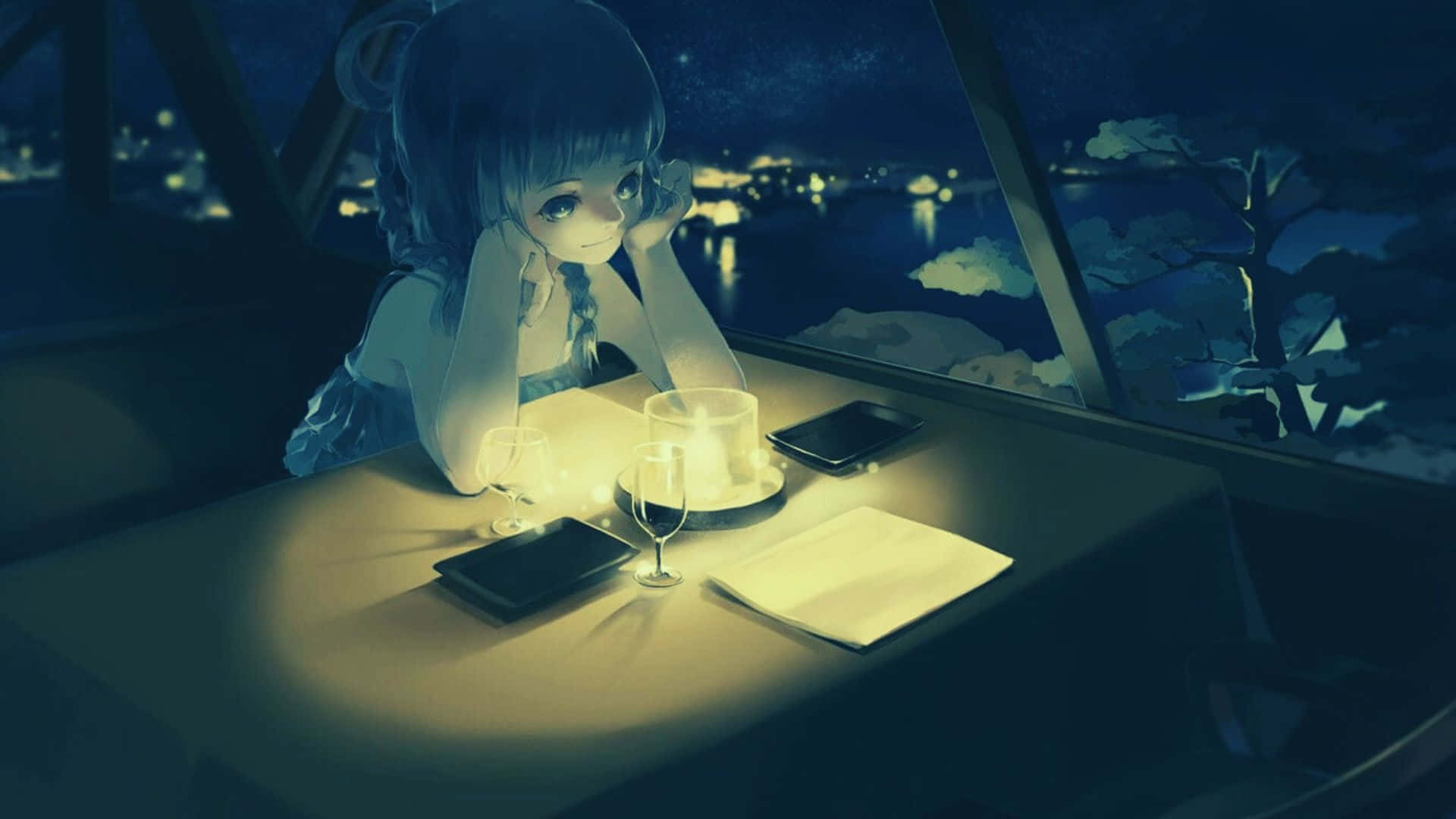 Moderne kaffecafé inspireret af anime-design. Wallpapers