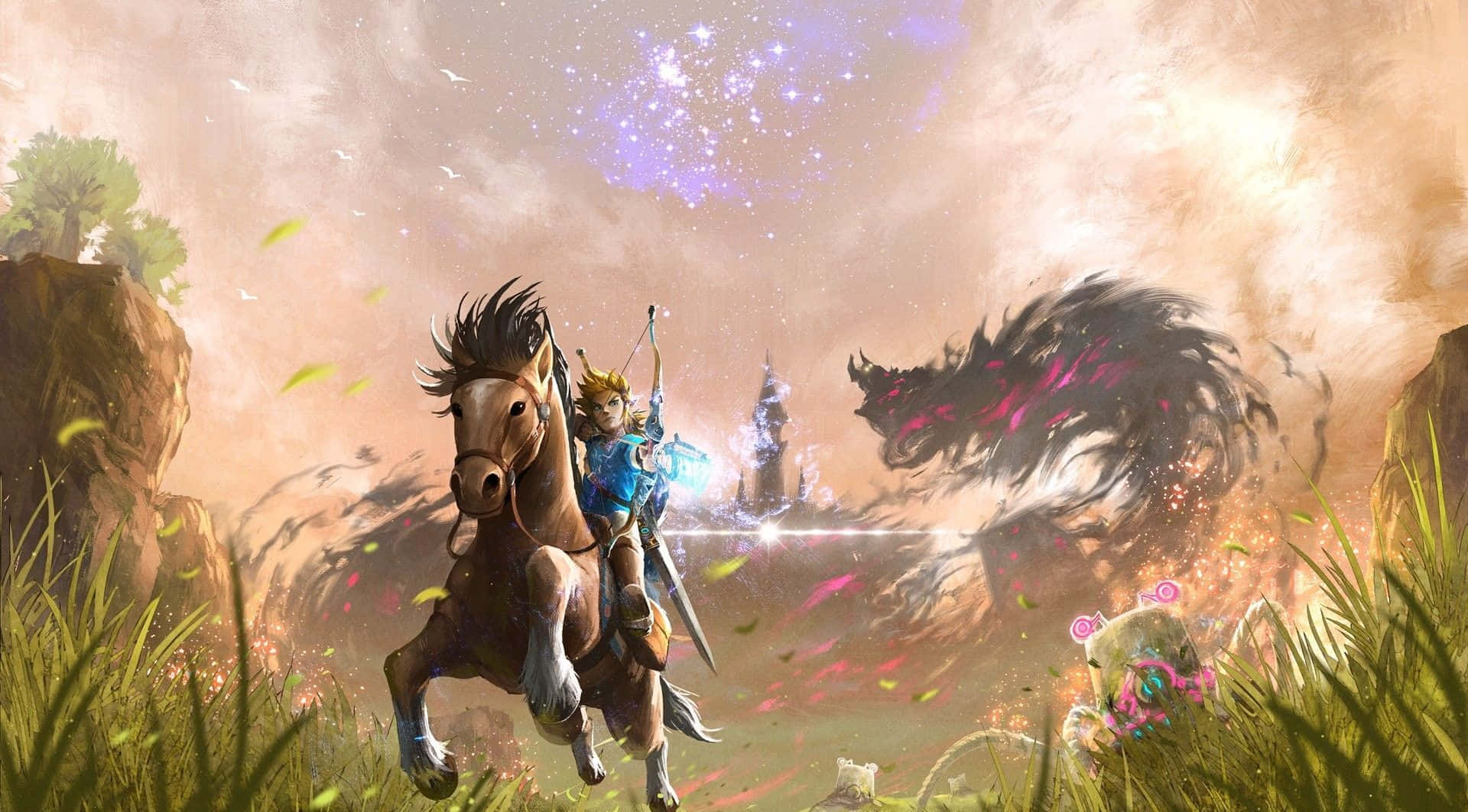 Modig Eventyrer Link Står Ansigt til Ansigt med Monstrøse Monstre Wallpapers