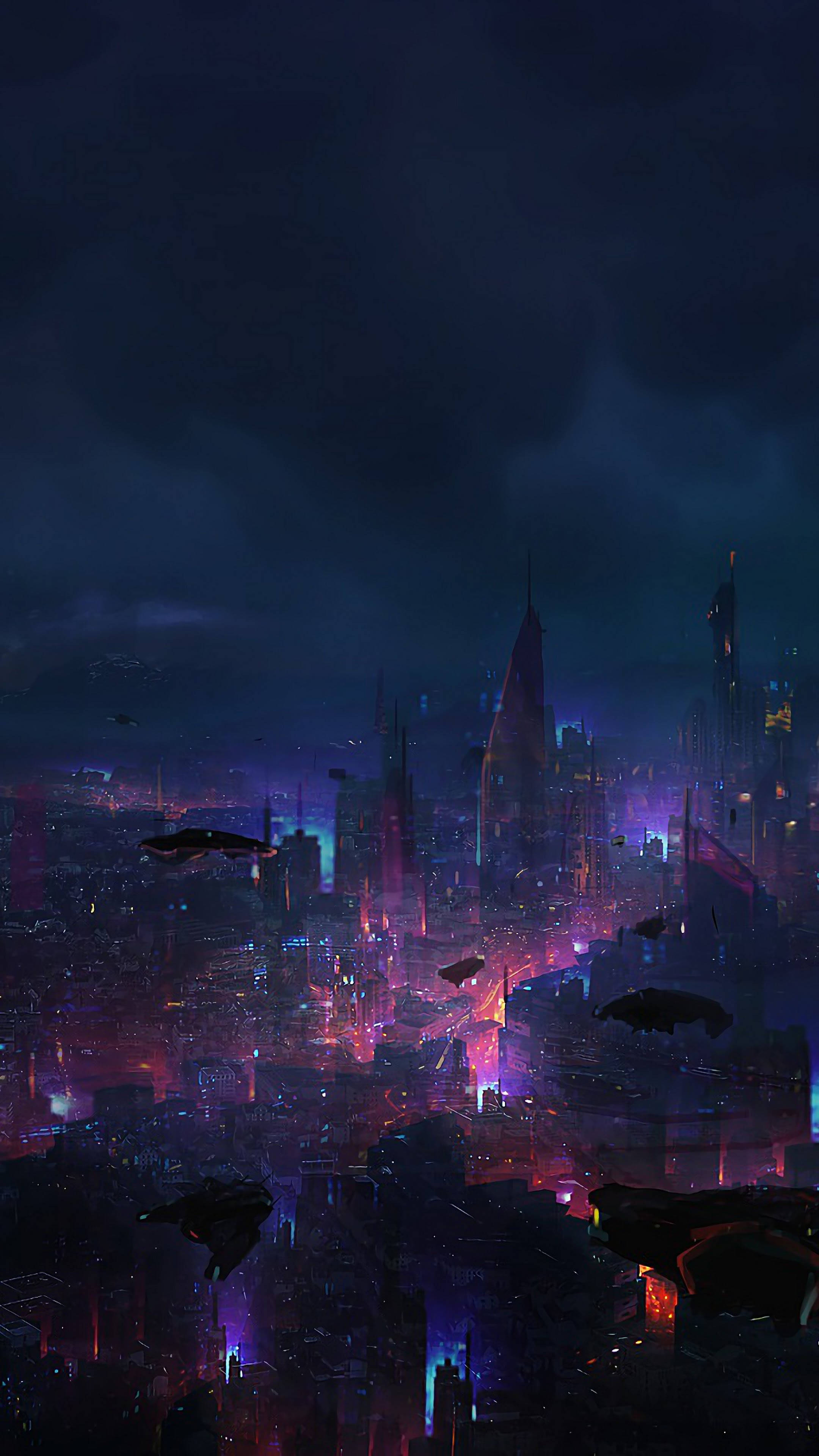 Mørk futuristisk bylandskab cyberpunk iPhone X Wallpapers