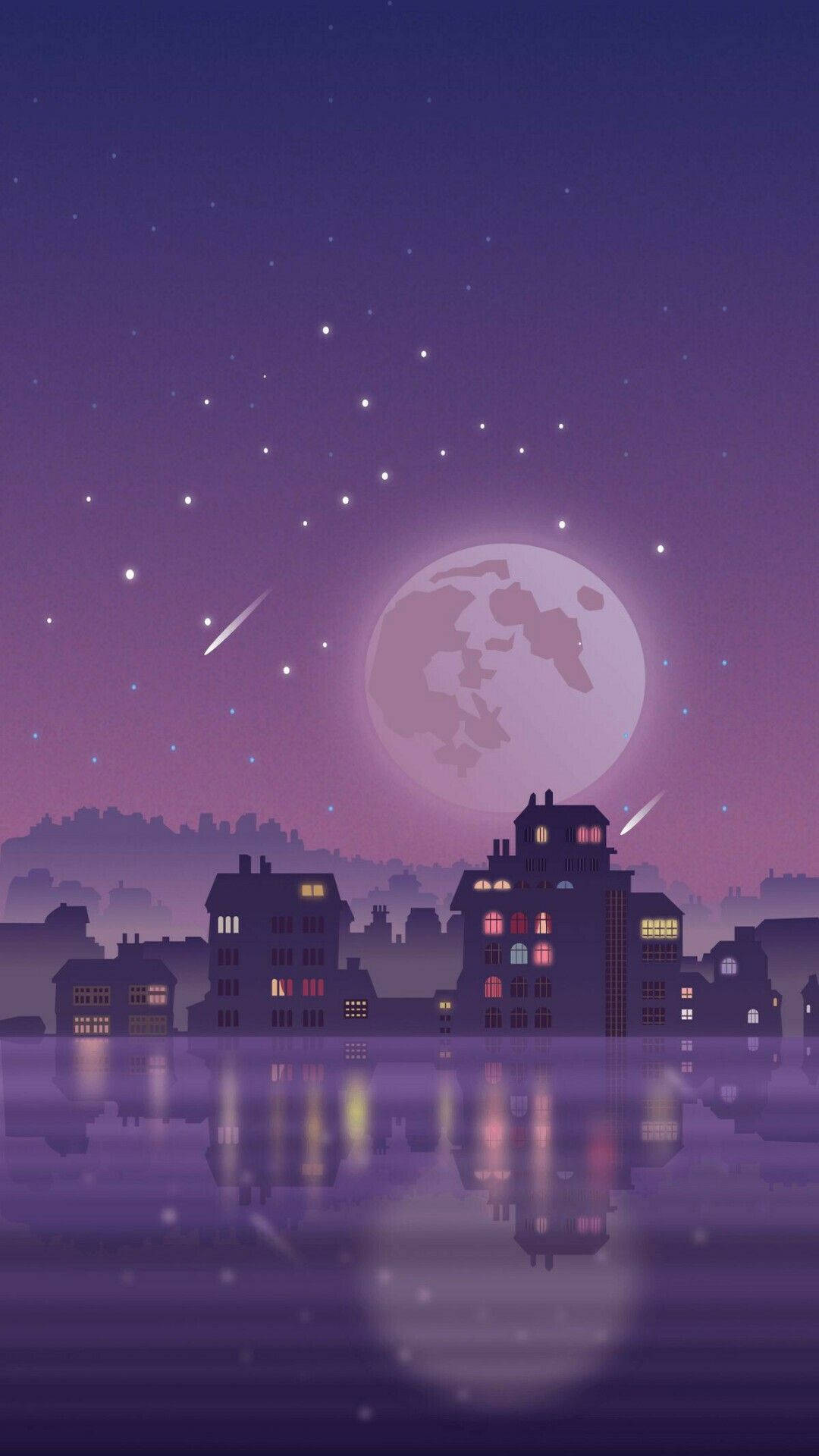 Mørk pastellilla himmel og hus Wallpapers