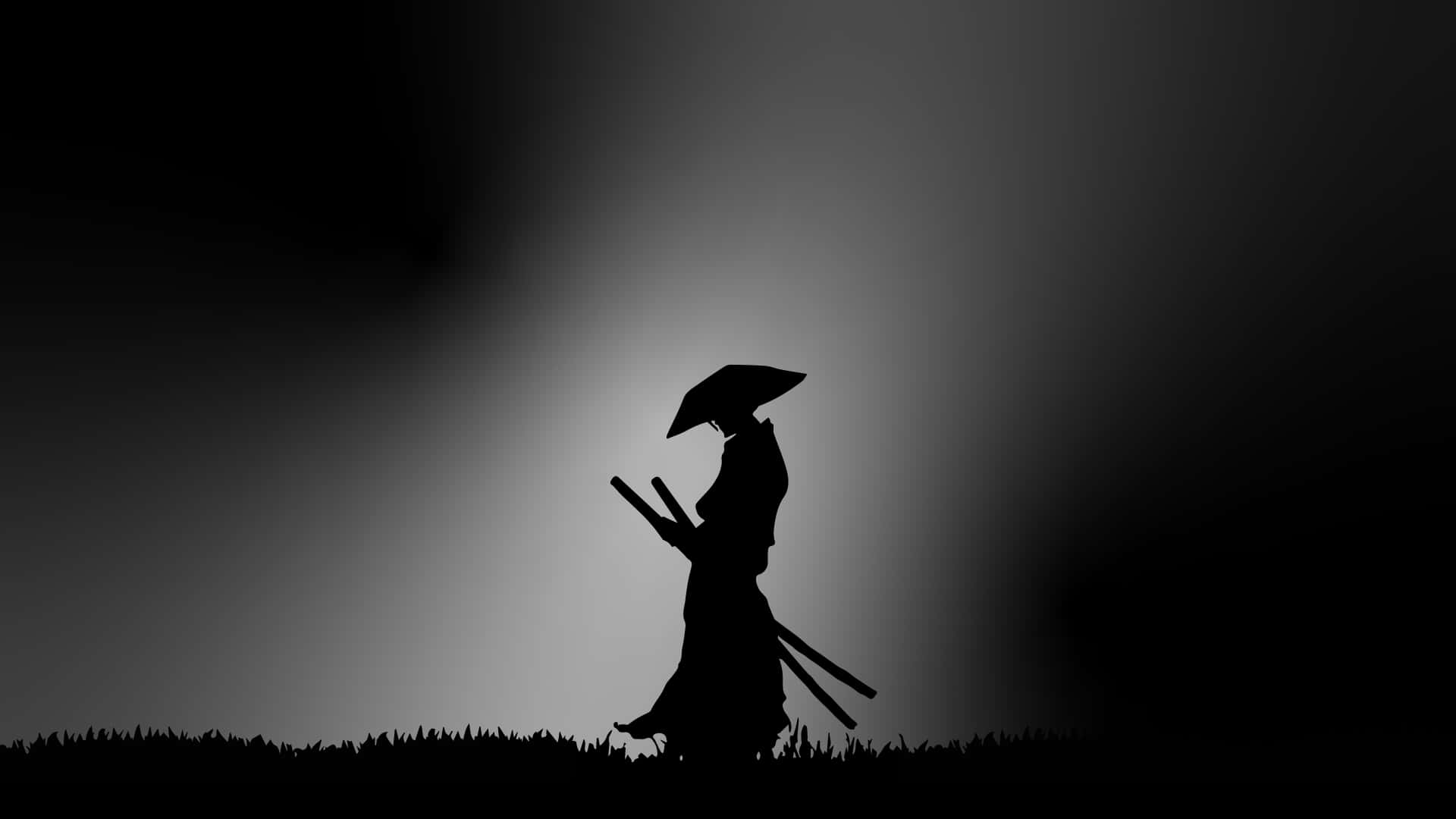 Mørk samurai-silhuet på græs Wallpapers