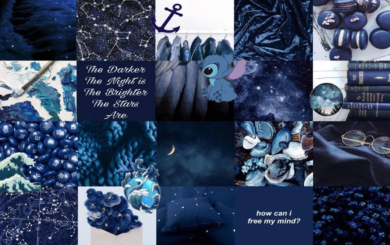 Mørkeblå tema æstetisk collage laptop Wallpapers