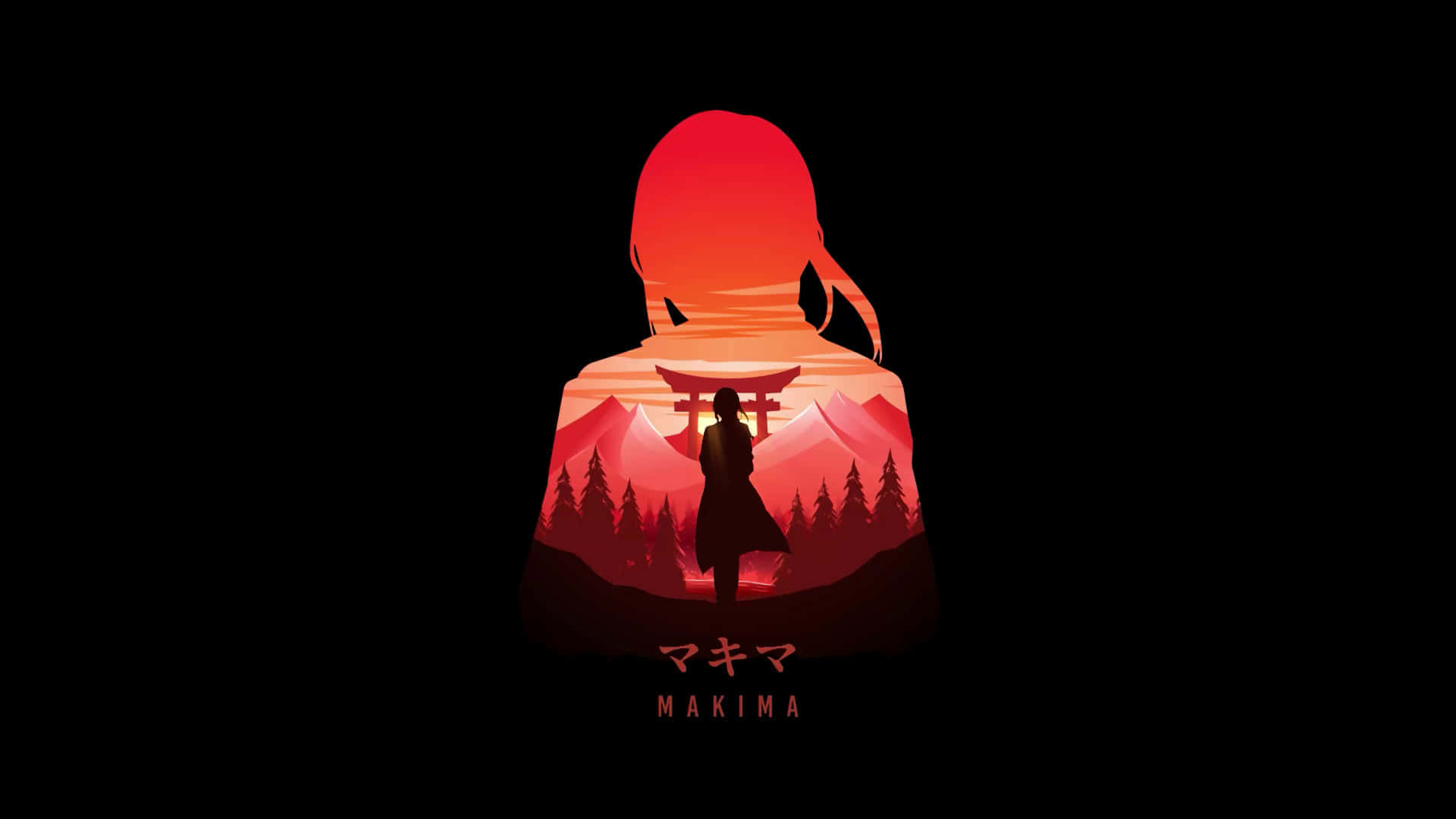 Mørkerød æstetisk Makima-kontur Wallpapers