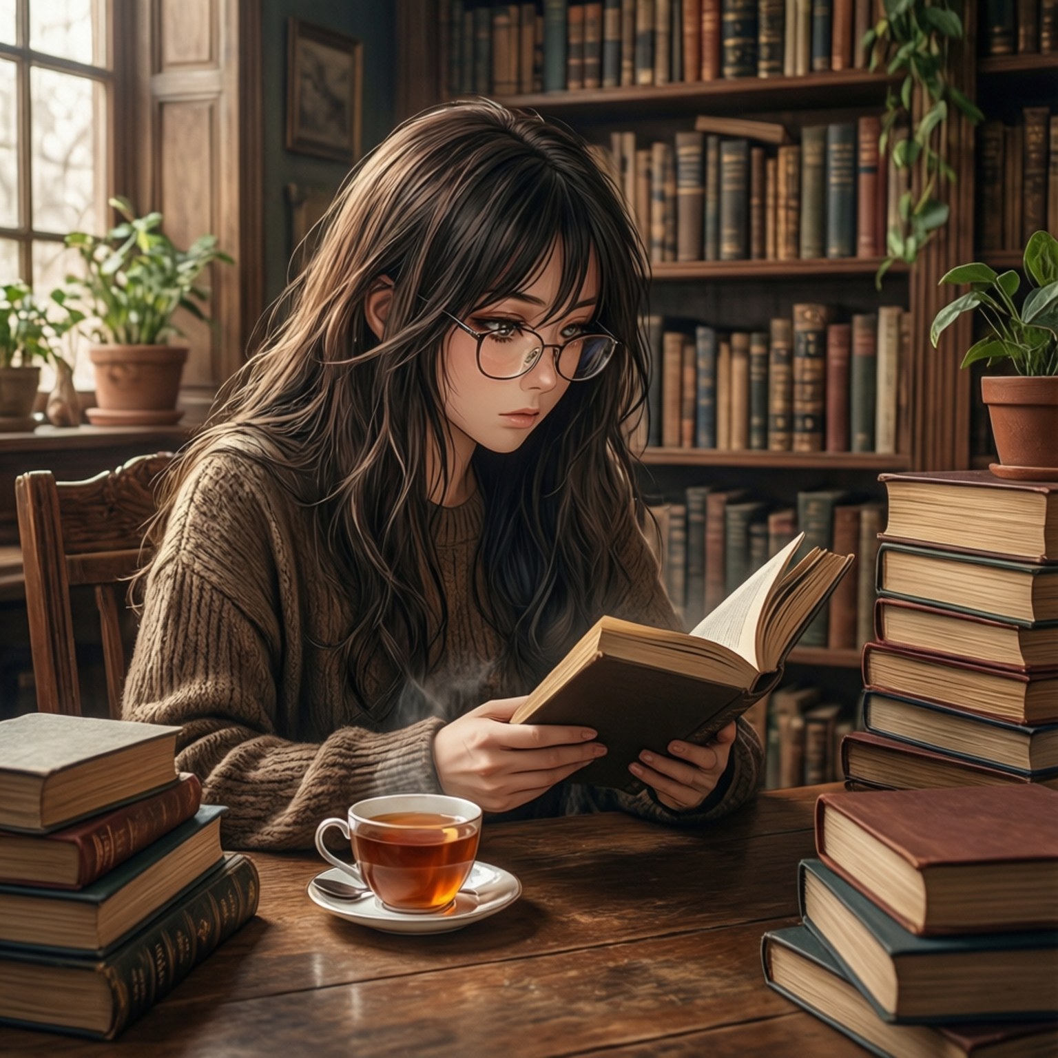 Monika læser på bibliotek Wallpapers