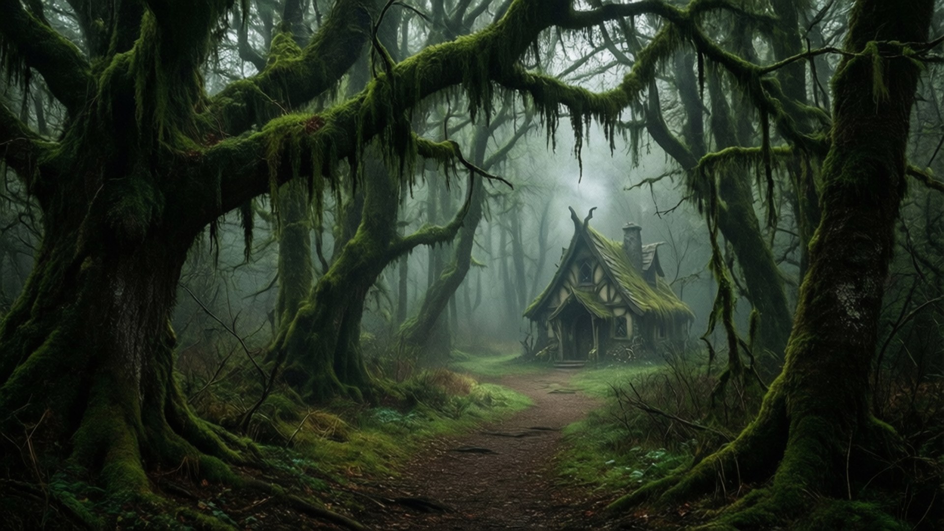 Mosset sti til troldmandshytte Wallpapers