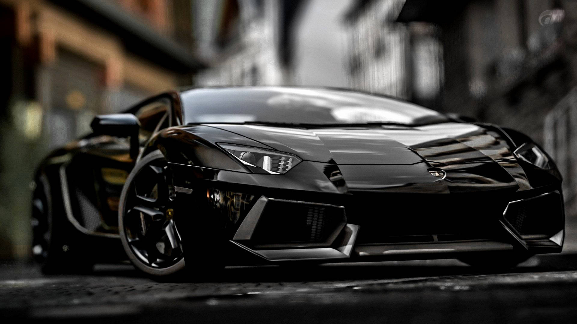 Motorhjelm på sort Lamborghini Aventador sportsvogn Wallpapers