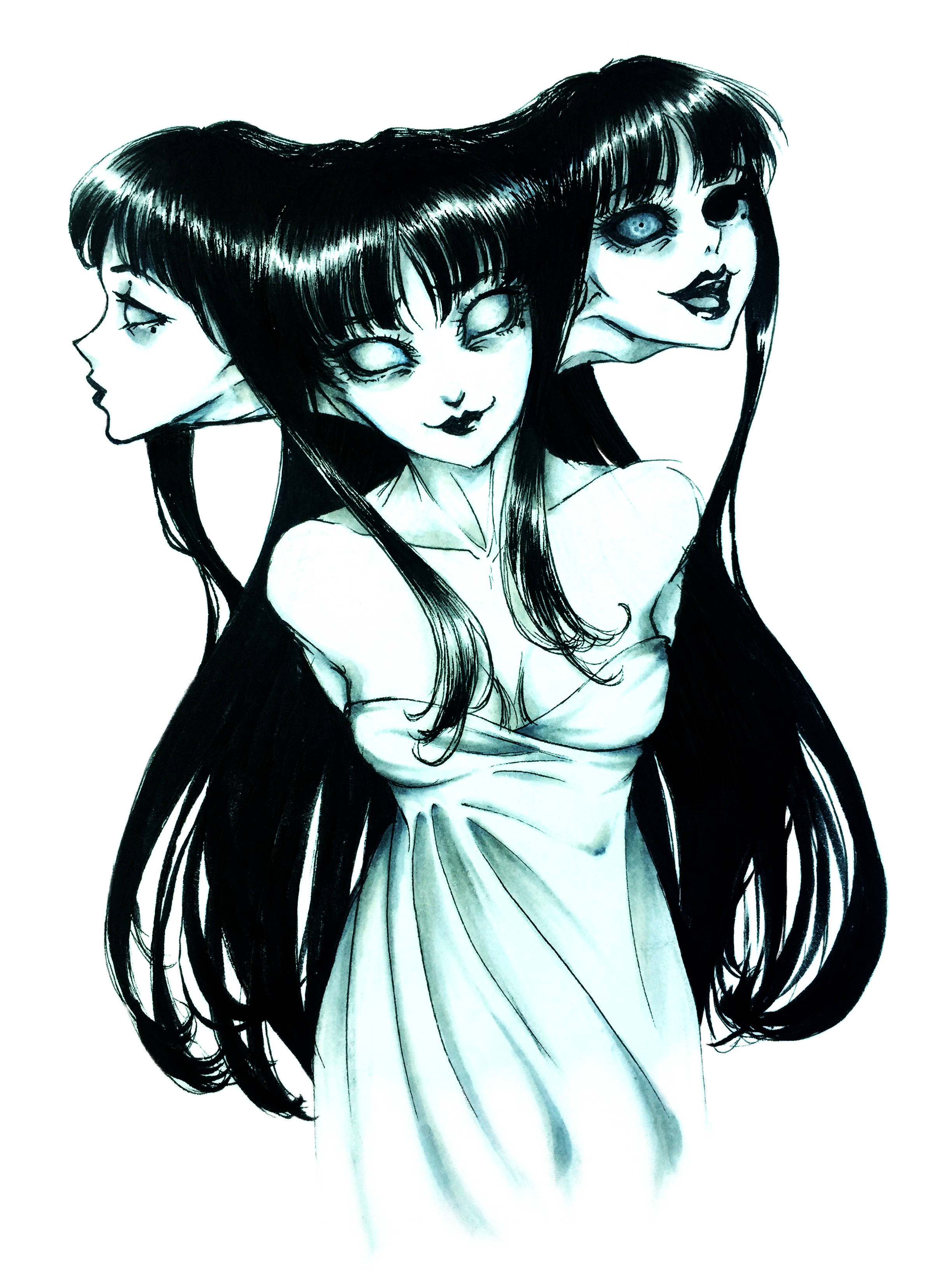 Mørk anime Tomie med tre hoveder Wallpapers